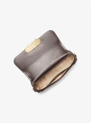 Parker Medium Empire Logo Embossed Suede Shoulder Bag