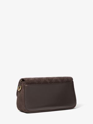 Parker Medium Empire Logo Embossed Suede Shoulder Bag