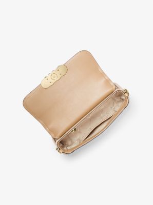 Parker Medium Empire Logo Embossed Suede Shoulder Bag in CAMEL | Michael Kors