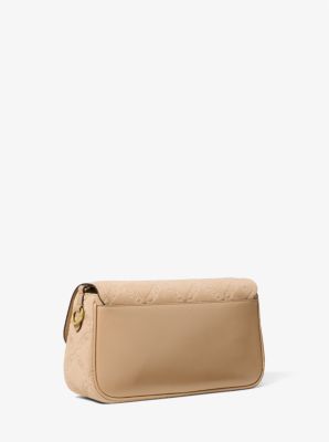 Parker Medium Empire Logo Embossed Suede Shoulder Bag in CAMEL | Michael Kors