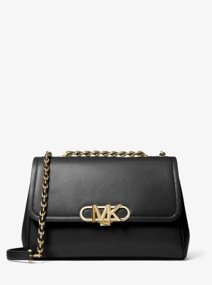 V-Ring Black Leather Tote Bag