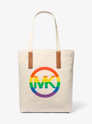 Michael Kors Pride Rainbow Logo Cotton Tote Bag In Natural