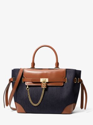 Michael Kors Hamilton Medium Satchel Shoulder Bag Navy Blue