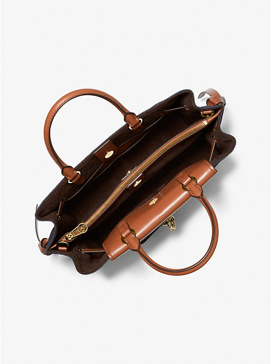 Hamilton Legacy Large Denim and Leather Belted Satchel Hamilton Legacy Large Denim and Leather Belted Satchel