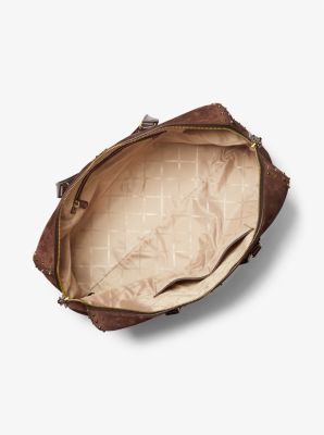 Michael Kors Astor Large Studded Suede Shoulder Bag - Chocolate