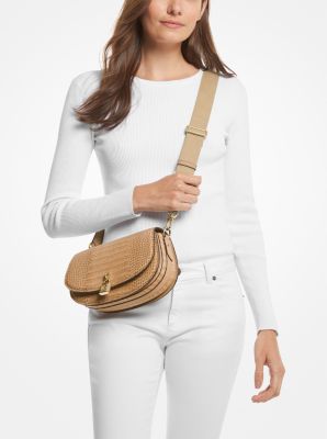 Michael Kors Women's Greenwich Small Color-Block Logo and Saffiano Leather  Crossbody Bag - Camel