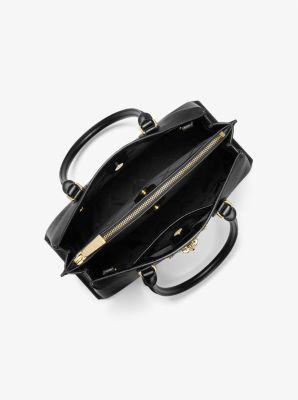 Henkeltasche Ruby Medium aus Leder mit Nieten und Kalbshaar mit Leopardenmuster image number 1