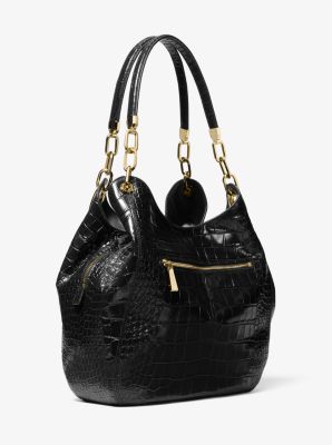 Lillie Large Crocodile Embossed Leather Shoulder Bag