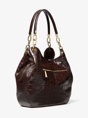 Lillie Large Crocodile Embossed Leather Shoulder Bag