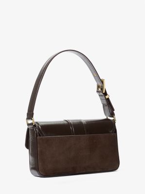 Colby Medium Crackled Leather and Suede Shoulder Bag