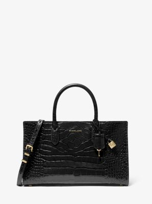 Sac Scarlett de taille moyenne en cuir verni effet crocodile en relief image number 0