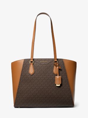 Taryn Large Signature Logo and Leather Tote Bag