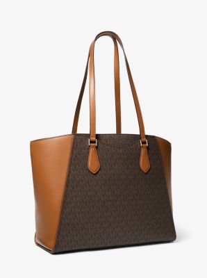 Taryn Large Signature Logo and Leather Tote Bag