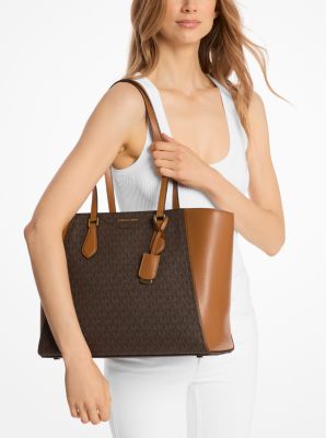 Taryn Large Signature Logo and Leather Tote Bag image number 3