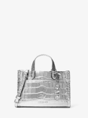 Petite besace Gigi en cuir effet crocodile en relief metallise