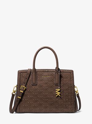 Borsa a mano Laila media in pelle brunita con logo in rilievo image number 0