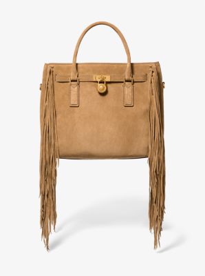 Michael Kors Hamilton Moderne Large Fringed Suede Satchel In Brown