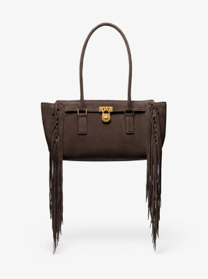 Michael Kors Hamilton Moderne Small Fringed Suede Satchel In Brown
