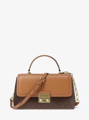 Michael Kors Tribeca Medium Signature Logo Satchel In Brown