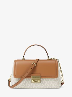 Michael Kors Tribeca Medium Signature Logo Satchel In Brown