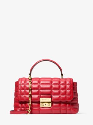 Michael Kors Tribeca Medium Quilted Leather Satchel In Red