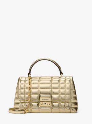 Michael Kors Tribeca Medium Metallic Leather Satchel In Gold
