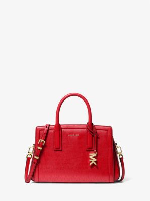 Michael Kors Laila Small Metallic Signature Logo Satchel In Red