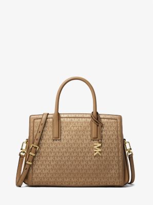 Henkeltasche Laila Medium mit Signature-Logomuster in Metallic-Optik