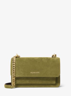 Michael Kors Claire Large Suede Shoulder Bag In Green
