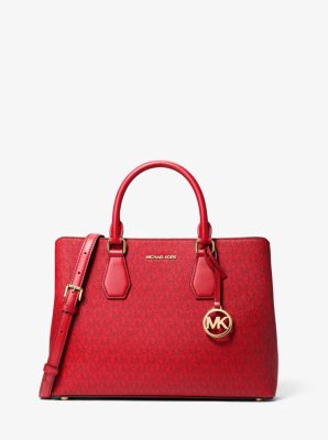 Michael Kors Camille Large Signature Logo Satchel In Red