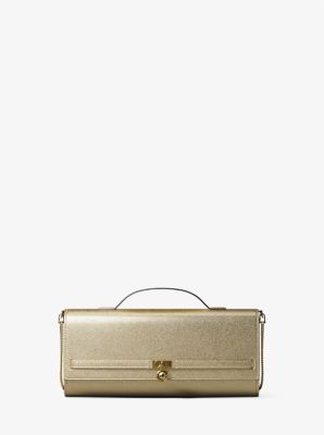 MK Wandelbare Schultertasche Hamilton Moderne Medium Aus Leder In Metallic-Optik - Goldton