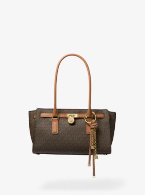 Michael Kors Hamilton Moderne Small Signature Logo Satchel In Brown