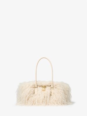 Michael Kors Hamilton Moderne Small Faux Shearling Satchel In Brown