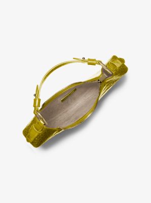 Schultertasche Koa Medium aus Leder mit Krokodilprägung