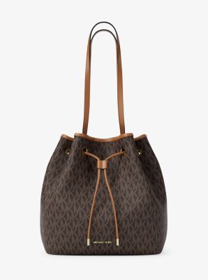 Michael Kors Avery Medium Signature Logo Bucket Tote Bag In Brown