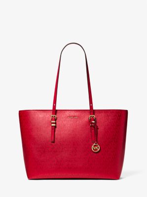 MK Shopper Quinn Large Mit Signature-Logomuster In Metallic-Optik - Rot