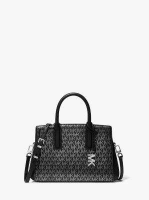 Michael Kors Laila Small Metallic Signature Logo Satchel In Black
