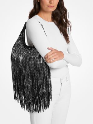 Limited-Edition Nolita Small Studded Fringe Suede Hobo Shoulder Bag image number 2
