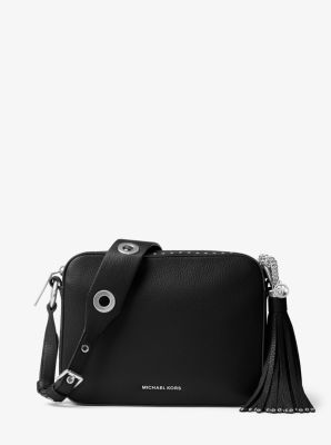 michael kors brooklyn large leather shoulder bag black