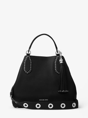 michael kors black leather satchel