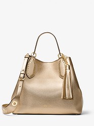 Brooklyn Large Metallic Leather Satchel - PALE GOLD - 30F7MBNT3M