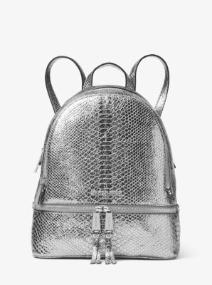 Rhea Metallic Embossed-Leather Backpack | Michael Kors