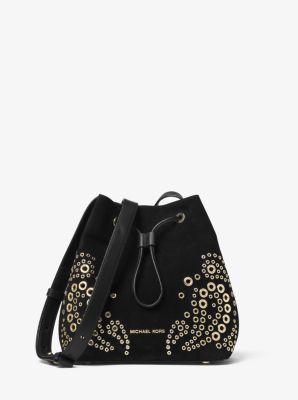 michael kors cary medium suede and leather bucket bag