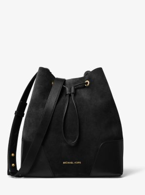 Cary Medium Suede and Leather Bucket Bag Michael Kors