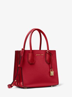 Michael Kors - Mercer Pebbled Leather Accordion Crossbody Bag Red