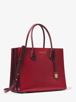 Michael Kors Outlet Mercer Large Pebbled Leather Accordion Tote Bag in Red - One Size