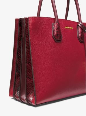 Michael Kors Outlet Mercer Large Pebbled Leather Accordion Tote Bag in Red - One Size