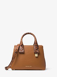Rollins Small Snake-Embossed Leather Satchel - ACORN - 30F8GX3S1N