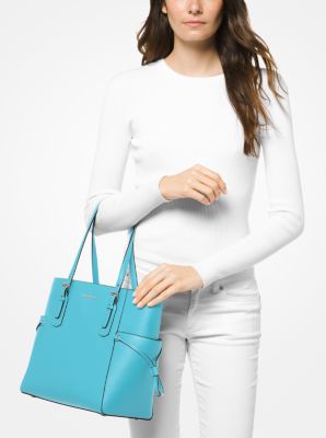 Michael Kors Emilia Small Satchel Crossbody Bag Pale Ocean Blue Pebbled  Leather