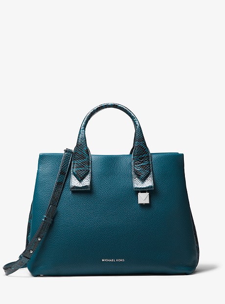 Rollins Large Snake-Embossed Leather Satchel - LUXE TEAL - 30F8SX3S3N